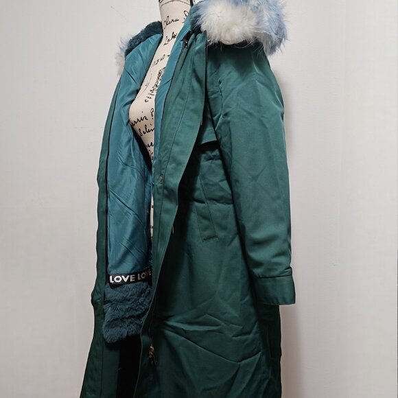 New Real Rex Rabbit Fur-Lined Parka Coat Fox Puffer Jacket Raccoon Green No Fox - Picture 3 of 4